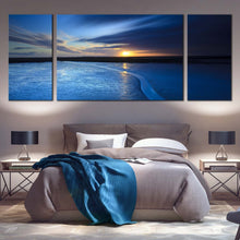 Load image into Gallery viewer, cloudy  ocean  canvas  wall  art  yellow  sunrise  seascape  3  piece  canvas  print  beautiful  blue  sky  ocean  triptych  multi  canvas  artwork For Bedroom
