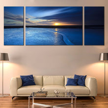 Load image into Gallery viewer, cloudy  ocean  canvas  wall  art  yellow  sunrise  seascape  3  piece  canvas  print  beautiful  blue  sky  ocean  triptych  multi  canvas  artwork For Living Room
