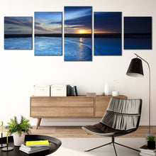 Load image into Gallery viewer, cloudy sea canvas wall art yellow ocean sunrise multiple canvas beautiful blue ocean 5 piece canvas print In Living room
