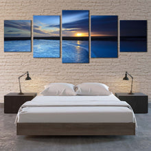 Load image into Gallery viewer, cloudy sea canvas wall art yellow ocean sunrise multiple canvas beautiful blue ocean 5 piece canvas print For Bedroom
