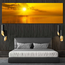 Load image into Gallery viewer, cloudy  seascape  canvas  wall  art  yellow  ocean  sky  1  piece  canvas  wall  art  orange  sea  sunset  reflection  wide  canvas In Bedroom
