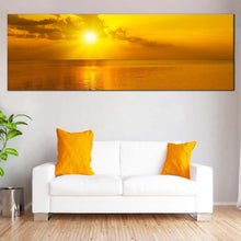 Load image into Gallery viewer, cloudy  seascape  canvas  wall  art  yellow  ocean  sky  1  piece  canvas  wall  art  orange  sea  sunset  reflection  wide  canvas In Living Room
