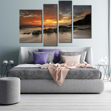 Load image into Gallery viewer, cloudy sky canvas print orange sunset seascape ocean canvas set yellow sky boulders 4 piece canvas wall art
