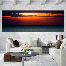 Load image into Gallery viewer, cloudy  sunset  canvas  wall  art  beautiful  orange  ocean  sky  1  piece  canvas  artwork  yellow  sun  behind  clouds  canvas  print  blue  sea  wide  canvas For Living Room
