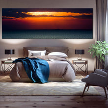 Load image into Gallery viewer, cloudy  sunset  canvas  wall  art  beautiful  orange  ocean  sky  1  piece  canvas  artwork  yellow  sun  behind  clouds  canvas  print  blue  sea  wide  canvas For Bedroom
