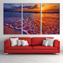 Load image into Gallery viewer, cloudy sunset canvas wall art blue orange ocean beach 3 piece canvas set ocean wave canvas print For Living room
