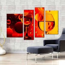 Load image into Gallery viewer, cocktail celebration canvas wall art yellow red cocktail glasses canvas print cocktail party 4 piece multi canvas in living room
