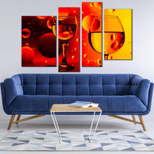 Load image into Gallery viewer, cocktail celebration canvas wall art yellow red cocktail glasses canvas print cocktail party 4 piece multi canvas  for living room
