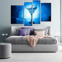 Load image into Gallery viewer, cocktail drink canvas wall art blue martini glass 4 piece canvas print white background martini cocktail splash multiple canvas in bedroom
