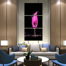 Load image into Gallery viewer, cocktail  explosion  canvas  wall  art  purple  cocktail  splash  3  piece  canvas  set  black  background  cocktail  art  print In Living Room
