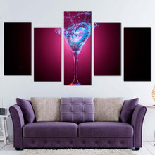 Load image into Gallery viewer, cocktail glass canvas print martini alcohol glass 5 piece canvas wall art blue red alcohol glass isolated multiple canvas For Living Room
