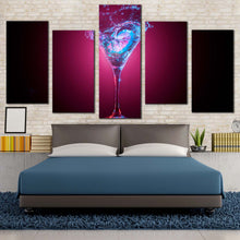 Load image into Gallery viewer, cocktail glass canvas print martini alcohol glass 5 piece canvas wall art blue red alcohol glass isolated multiple canvas For Bedroom
