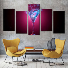 Load image into Gallery viewer, cocktail glass canvas print martini alcohol glass 5 piece canvas wall art blue red alcohol glass isolated multiple canvas In Living Room
