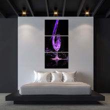 Load image into Gallery viewer, cocktail  glass  canvas  wall  art  blue  purple  cocktail  pouring  canvas  art  print  isolated  cocktail  glass  3  piece  multi  canvas  artwork For Bedroom
