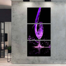 Load image into Gallery viewer, cocktail  glass  canvas  wall  art  blue  purple  cocktail  pouring  canvas  art  print  isolated  cocktail  glass  3  piece  multi  canvas  artwork
