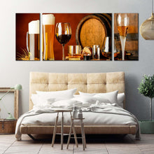 Load image into Gallery viewer, cocktail  glasses  canvas  wall  art  brown  orange  beer  barrels  3  piece  canvas  print  wine  spirits  beer  canvas  set For Bedroom
