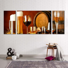 Load image into Gallery viewer, cocktail  glasses  canvas  wall  art  brown  orange  beer  barrels  3  piece  canvas  print  wine  spirits  beer  canvas  set
