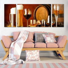 Load image into Gallery viewer, cocktail  glasses  canvas  wall  art  brown  orange  beer  barrels  3  piece  canvas  print  wine  spirits  beer  canvas  set In Living Room
