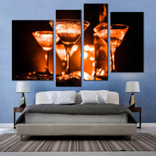 Load image into Gallery viewer, cocktail glasses canvas wall art orange yellow cocktail party glasses 4 piece canvas print cocktail celebration multi canvas artwork in bedroom
