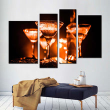 Load image into Gallery viewer, cocktail glasses canvas wall art orange yellow cocktail party glasses 4 piece canvas print cocktail celebration multi canvas artwork  for living room
