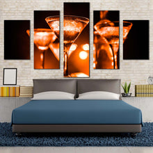 Load image into Gallery viewer, cocktail party canvas wall art cocktail celebration canvas print orange yellow cocktail glasses 5 piece canvas set For Bedroom
