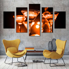 Load image into Gallery viewer, cocktail party canvas wall art cocktail celebration canvas print orange yellow cocktail glasses 5 piece canvas set In Living Room
