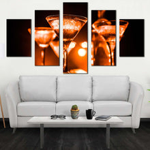 Load image into Gallery viewer, cocktail party canvas wall art cocktail celebration canvas print orange yellow cocktail glasses 5 piece canvas set For Living Room
