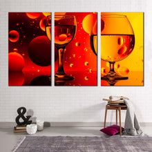 Load image into Gallery viewer, cocktail party canvas wall art cocktail celebration canvas print red yellow cocktail glasses 3 piece canvas set
