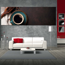 Load image into Gallery viewer, coffee  background  canvas  print  brown  coffee  beans  1  piece  canvas  wall  art  black  coffee  cup  wide  canvas In Living Room
