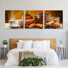 Load image into Gallery viewer, coffee  beans  canvas  wall  art  brown  coffee  breakfast  canvas  photography  3  piece  canvas  set  white  coffee  cup  canvas  print In Bedroom
