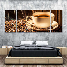 Load image into Gallery viewer, coffee  beans  canvas  wall  art  white  coffee  cup  3  piece  canvas  print  brown  coffee  background  multiple  canvas For Bedroom
