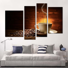 Load image into Gallery viewer, coffee beans canvas wall art white coffee mug canvas print brown coffee canvas photography 4 piece canvas coffee background canvas set for living room
