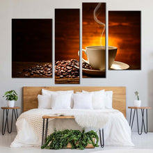 Load image into Gallery viewer, coffee beans canvas wall art white coffee mug canvas print brown coffee canvas photography 4 piece canvas coffee background canvas set for your bedroom
