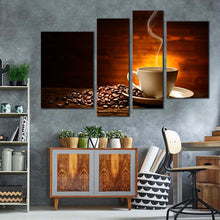 Load image into Gallery viewer, coffee beans canvas wall art white coffee mug canvas print brown coffee canvas photography 4 piece canvas coffee background canvas set
