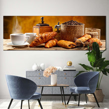 Load image into Gallery viewer, coffee  breakfast  canvas  wall  art  white  coffee  cup  panoramic  canvas  print  brown  coffee  beans  canvas  photography  wide  canvas For Living Room
