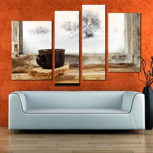 Load image into Gallery viewer, coffee cup canvas wall art black coffee mug 4 piece canvas print white coffee background multiple canvas for your living room 
