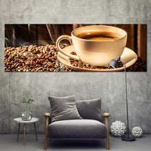 Load image into Gallery viewer, coffee  cup  canvas  wall  art  brown  coffee  background  panoramic  canvas  print  white  coffee  mug  canvas  artwork In Living Room
