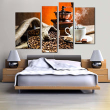 Load image into Gallery viewer, coffee cup canvas wall art brown coffee beans canvas set white coffee cup 4 piece canvas print in bedroom
