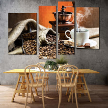 Load image into Gallery viewer, coffee cup canvas wall art brown coffee beans canvas set white coffee cup 4 piece canvas print
