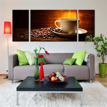 Load image into Gallery viewer, coffee  cup  canvas  wall  art  brown  coffee  beans  multiple  canvas  white  coffee  mug  smoke  3  piece  canvas  print In Living Room
