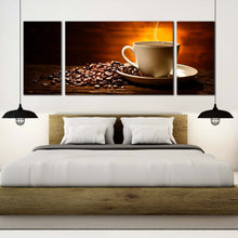 Load image into Gallery viewer, coffee  cup  canvas  wall  art  brown  coffee  beans  multiple  canvas  white  coffee  mug  smoke  3  piece  canvas  print For Bedroom
