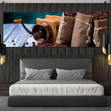 Load image into Gallery viewer, coffee  grinder  canvas  print  brown  coffee  beans  panoramic  canvas  wall  art  coffee  white  wood  canvas  artwork For Bedroom
