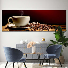 Load image into Gallery viewer, coffee  mug  canvas  print  coffee  smoke  canvas  artwork  brown  coffee  beans  1  piece  canvas  white  coffee  cup  wide  canvas For Living Room
