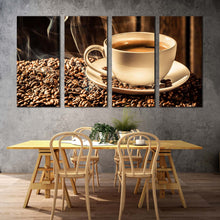 Load image into Gallery viewer, coffee mug canvas wall art brown coffee beans 4 piece canvas white coffee cup canvas print In Your Dining Room
