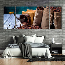 Load image into Gallery viewer, coffee  sack  canvas  wall  art  coffee  white  wood  canvas  photography  3  piece  canvas  print  brown  coffee  seeds  multi  canvas  artwork In Bedroom
