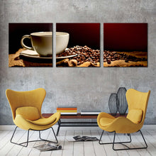 Load image into Gallery viewer, coffee  smoke  canvas  wall  art  white  coffee  cup  3  piece  canvas  print  brown  coffee  beans  triptych  canvas  set For Living Room
