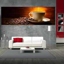 Load image into Gallery viewer, coffee  smoke  canvas  wall  art  white  coffee  cup  wide  canvas  brown  coffee  beans  1  piece  canvas  print In Living Room
