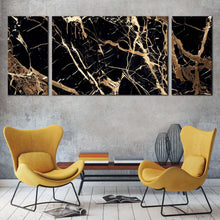 Load image into Gallery viewer, contemporary  abstract  canvas  print  brown  abstract  marble  canvas  3  piece  canvas  wall  art  abstract  black  golden  stone  multiple  canvas In Living Room
