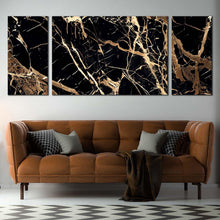 Load image into Gallery viewer, contemporary  abstract  canvas  print  brown  abstract  marble  canvas  3  piece  canvas  wall  art  abstract  black  golden  stone  multiple  canvas For Living Room
