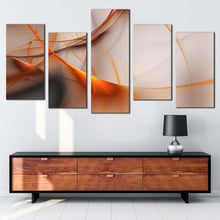 Load image into Gallery viewer, contemporary abstract canvas print modern abstract fractal multiple canvas grey orange elegant abstract 5 piece canvas wall art
